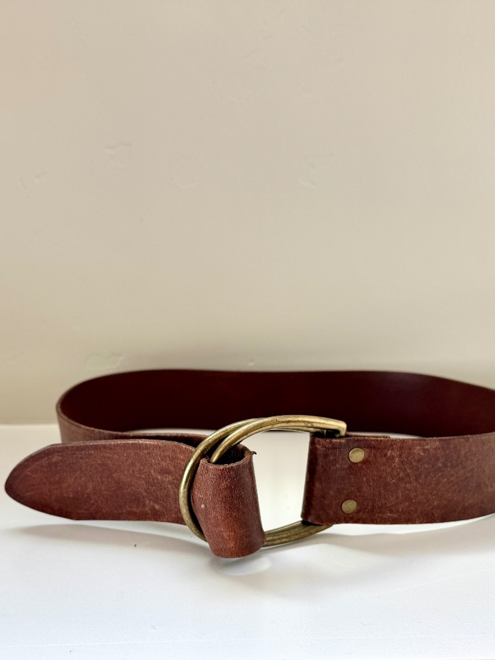 Vintage Ralph Lauren Brown Genuine Leather Wide Double Ring Belt